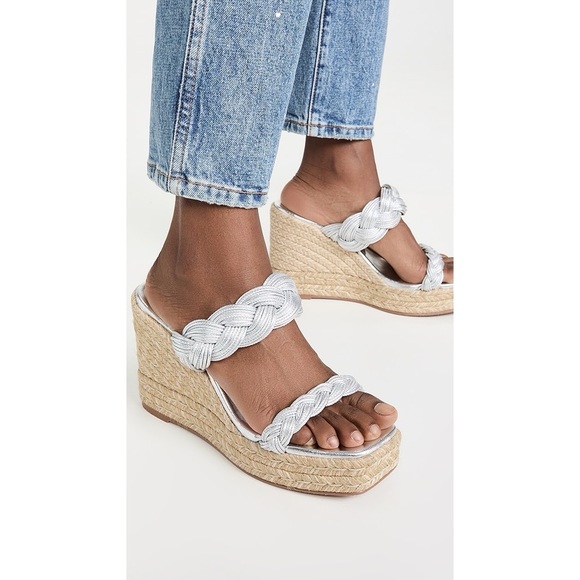 STUART WEITZMAN BRAIDA ESPADRILLE SLIDE SANDALS LIQUID METALLIC SILVER NIB 7.5 - Picture 10 of 11